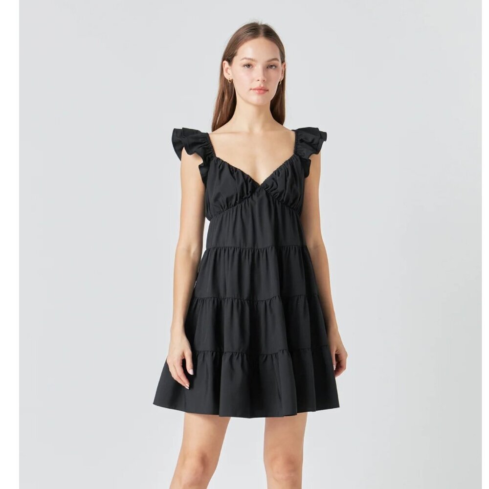 Endless Rose Tiered Mini Dress in Black